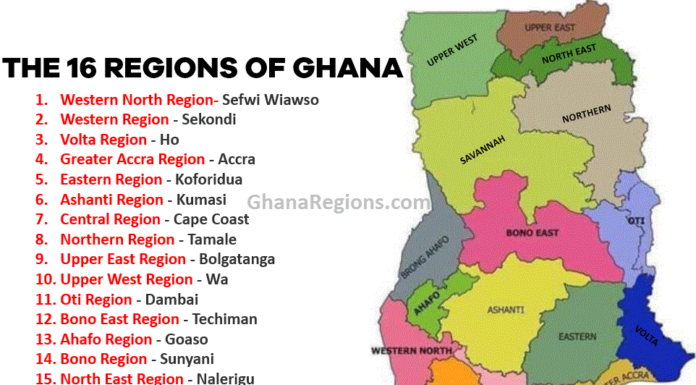 All The Sixteen (16) Regions Of Ghana