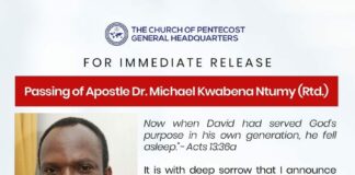 The Church of Pentecost confirmed Apostle Michael Ntumy dead.